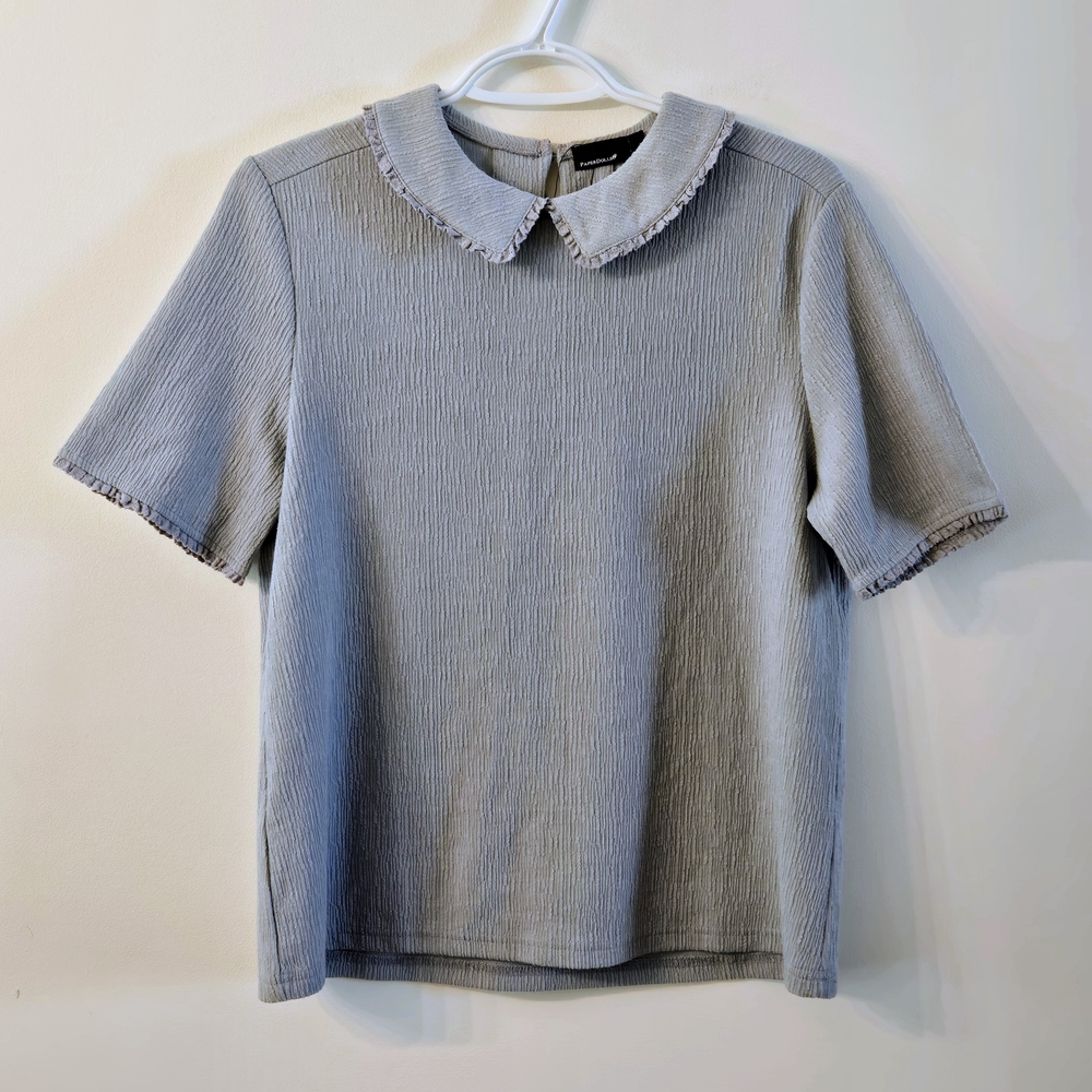Classic Peter Pan Collar Blouse - Light Blue Gray NWT